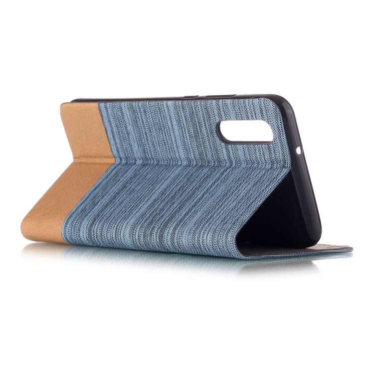 Bi-color Card Holder Canvas Leather Stand Mobile Shell for Huawei P20 - Baby Blue-3