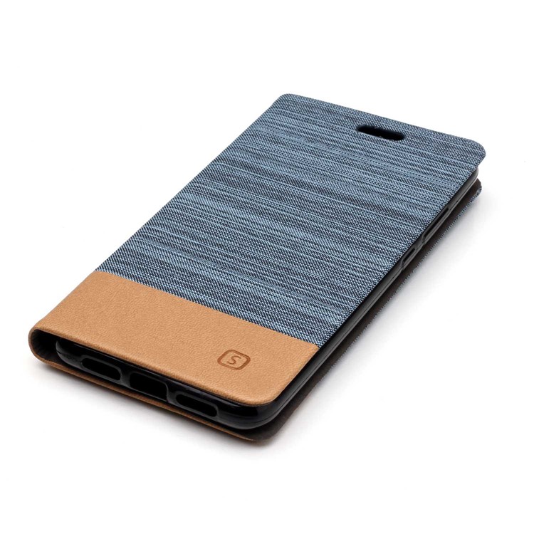 Bi-color Card Holder Canvas Leather Stand Mobile Shell for Huawei P20 - Baby Blue-4