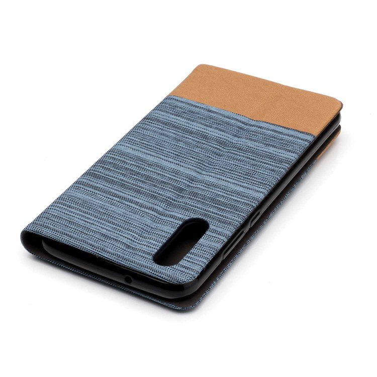 Bi-color Card Holder Canvas Leather Stand Mobile Shell for Huawei P20 - Baby Blue-5