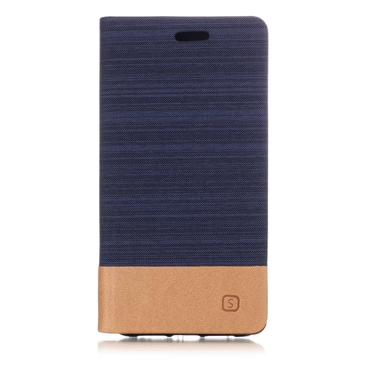 Bi-color Canvas Leather Cell Phone Case with Card Slot for Huawei P20 - Dark Blue-1