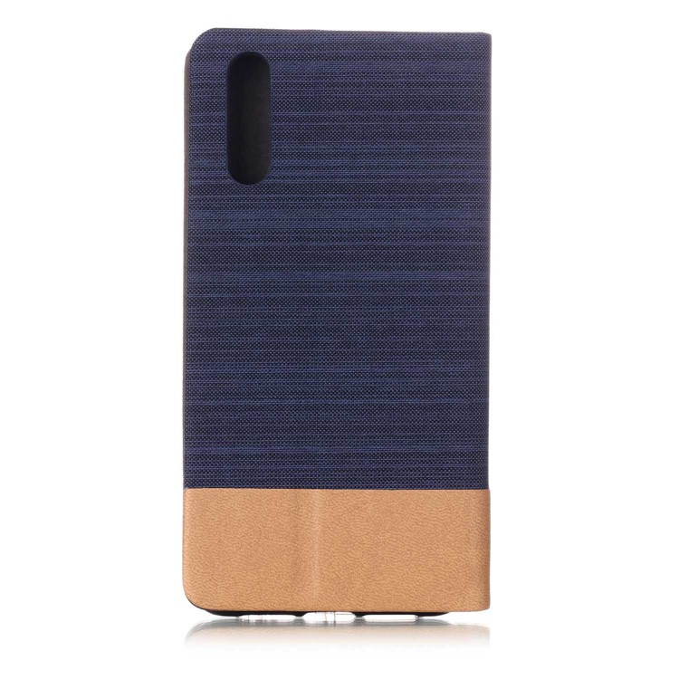 Bi-color Canvas Leather Cell Phone Case with Card Slot for Huawei P20 - Dark Blue-2