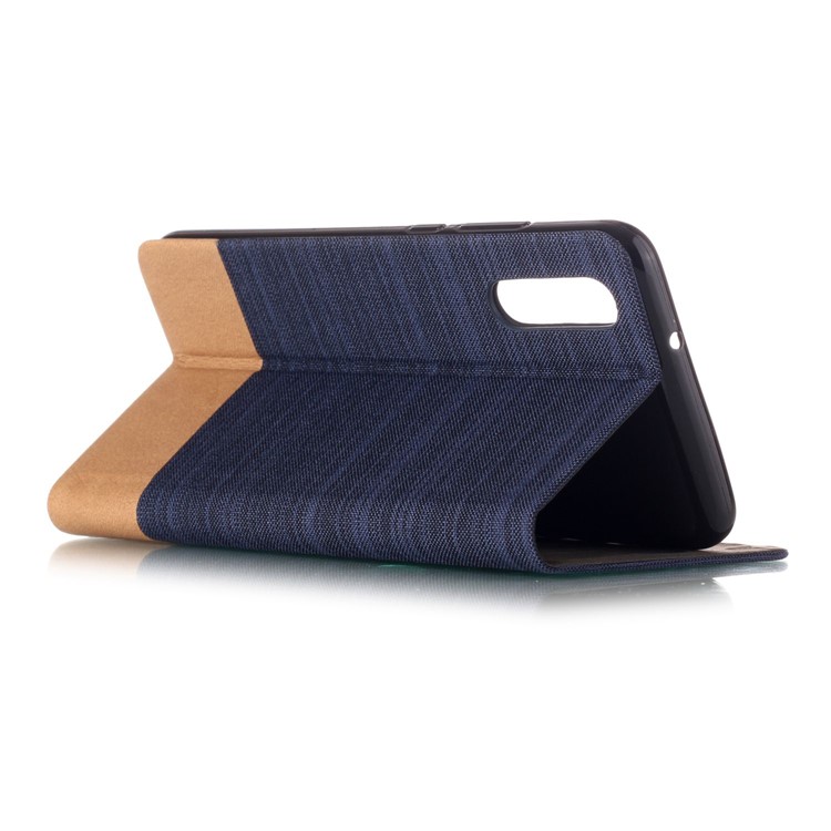 Bi-color Canvas Leather Cell Phone Case with Card Slot for Huawei P20 - Dark Blue-3