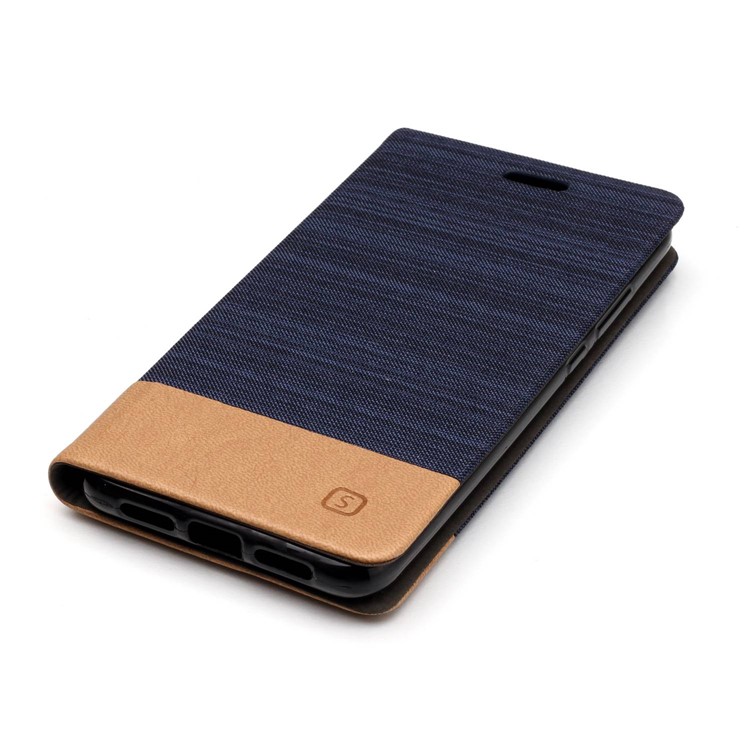 Bi-color Canvas Leather Cell Phone Case with Card Slot for Huawei P20 - Dark Blue-4