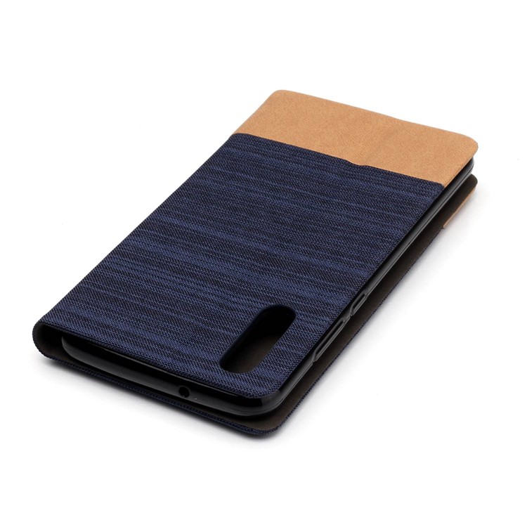 Bi-color Canvas Leather Cell Phone Case with Card Slot for Huawei P20 - Dark Blue-5