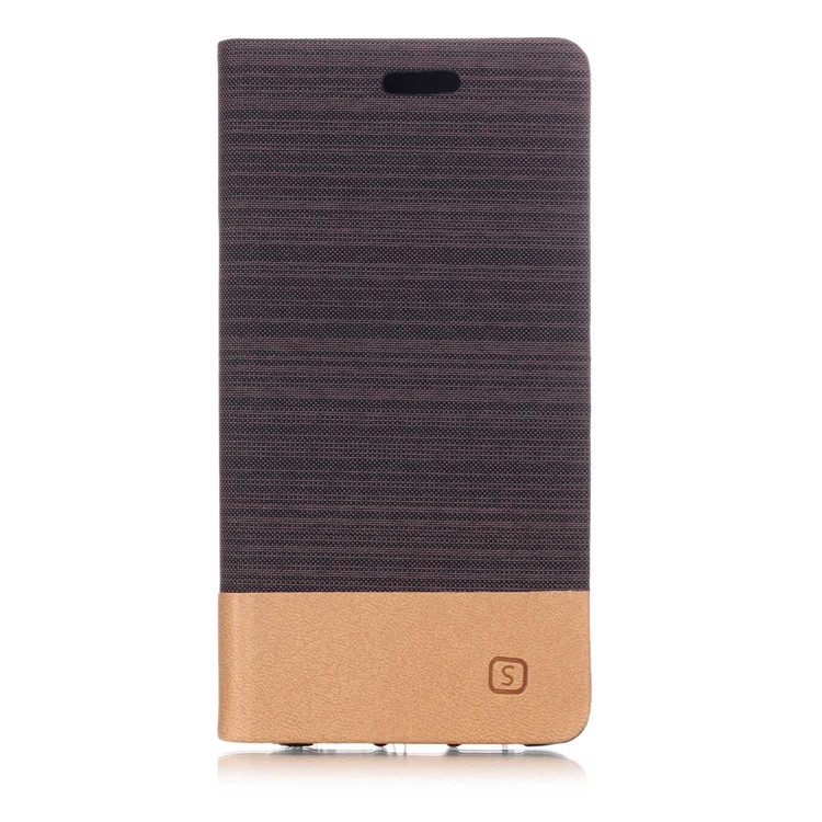 Bi-color Canvas Leather Card Slot Stand Mobile Phone Casing for Huawei P20 - Coffee-1