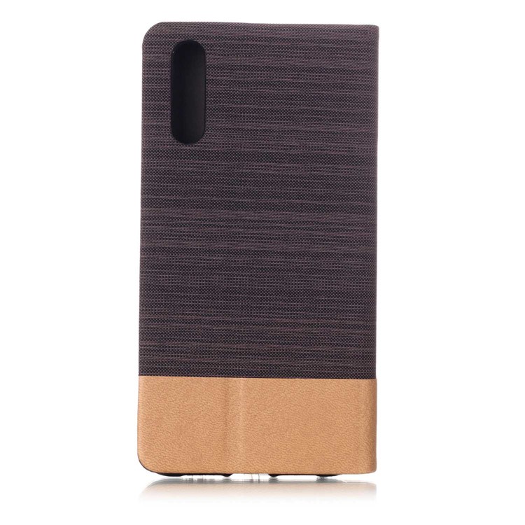 Bi-color Canvas Leather Card Slot Stand Mobile Phone Casing for Huawei P20 - Coffee-2