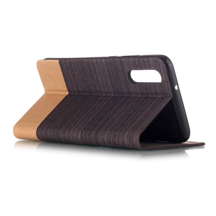 Bi-color Canvas Leather Card Slot Stand Mobile Phone Casing for Huawei P20 - Coffee-3