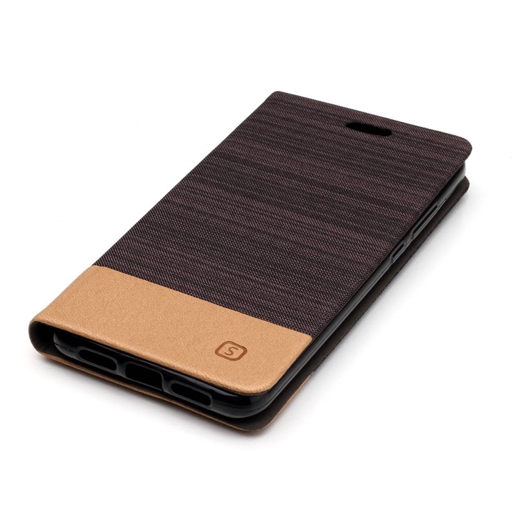 Bi-color Canvas Leather Card Slot Stand Mobile Phone Casing for Huawei P20 - Coffee-4