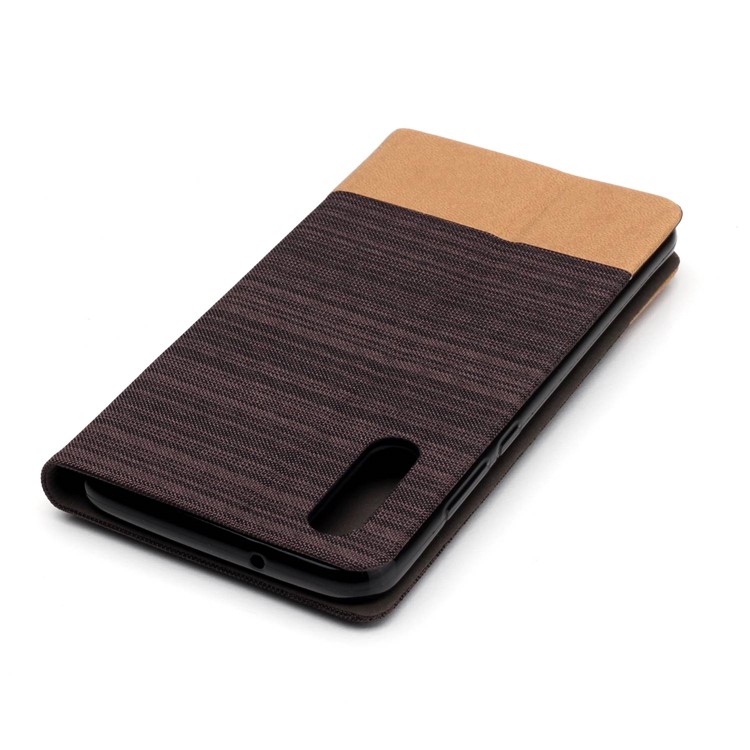 Bi-color Canvas Leather Card Slot Stand Mobile Phone Casing for Huawei P20 - Coffee-5