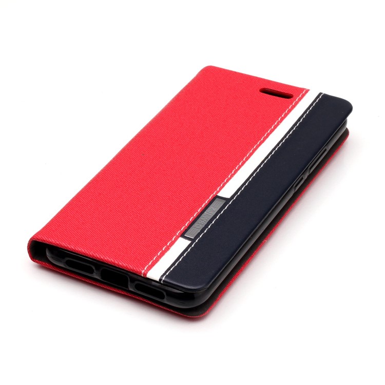 Contrast Color PU Leather Flip Stand Phone Shell with Card Slot for Huawei P20 - Red-4