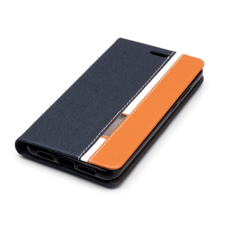 Contrast Color Card Holder Leather Mobile Casing for Huawei P20 - Dark Blue-4