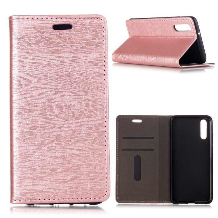 Auto-absorbing Tree Bark Texture Leather Card Holder Case for Huawei P20 - Rose Gold-1