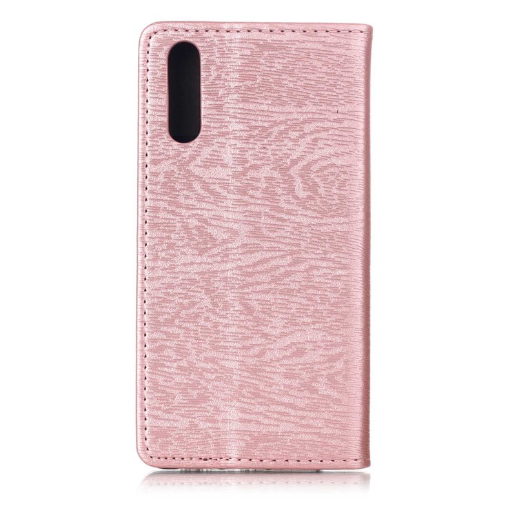 Auto-absorbing Tree Bark Texture Leather Card Holder Case for Huawei P20 - Rose Gold-3