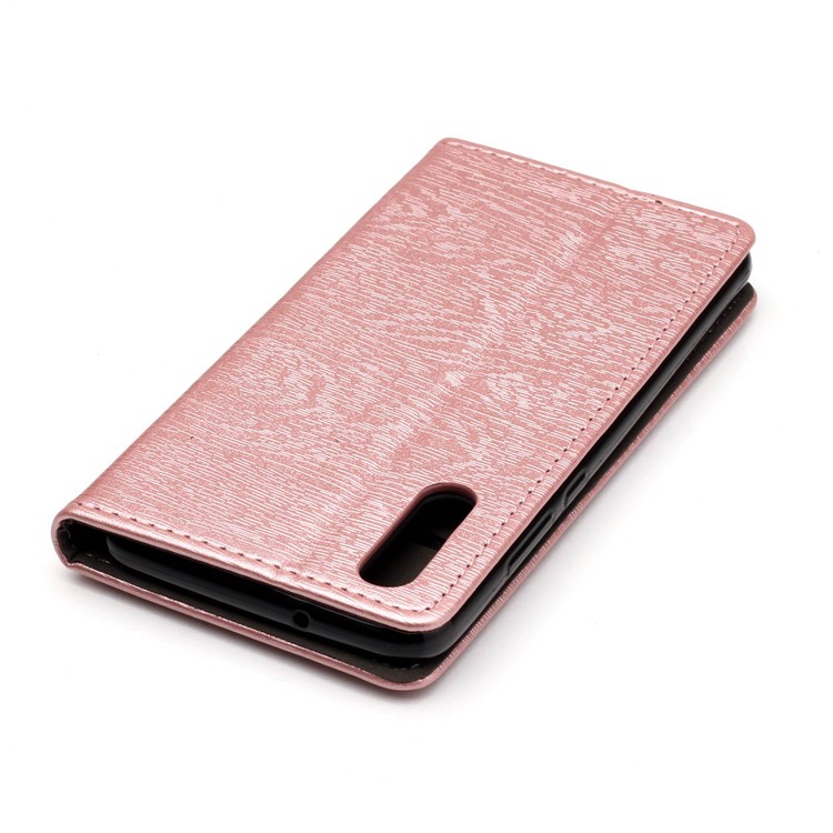 Auto-absorbing Tree Bark Texture Leather Card Holder Case for Huawei P20 - Rose Gold-7