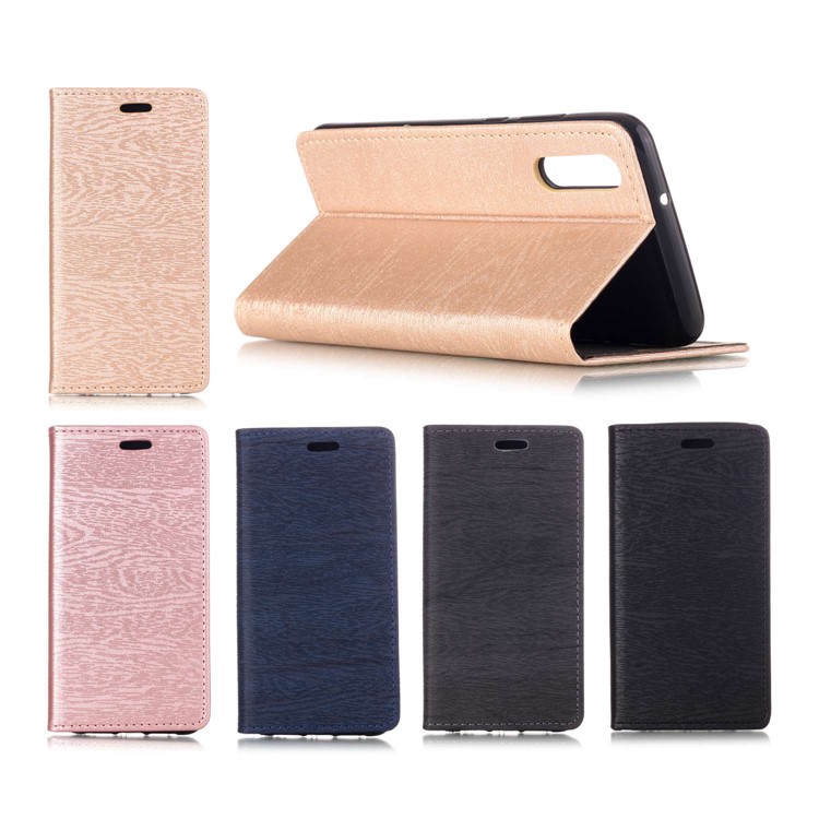 Auto-absorbing Tree Bark Texture Leather Card Holder Case for Huawei P20 - Rose Gold-8