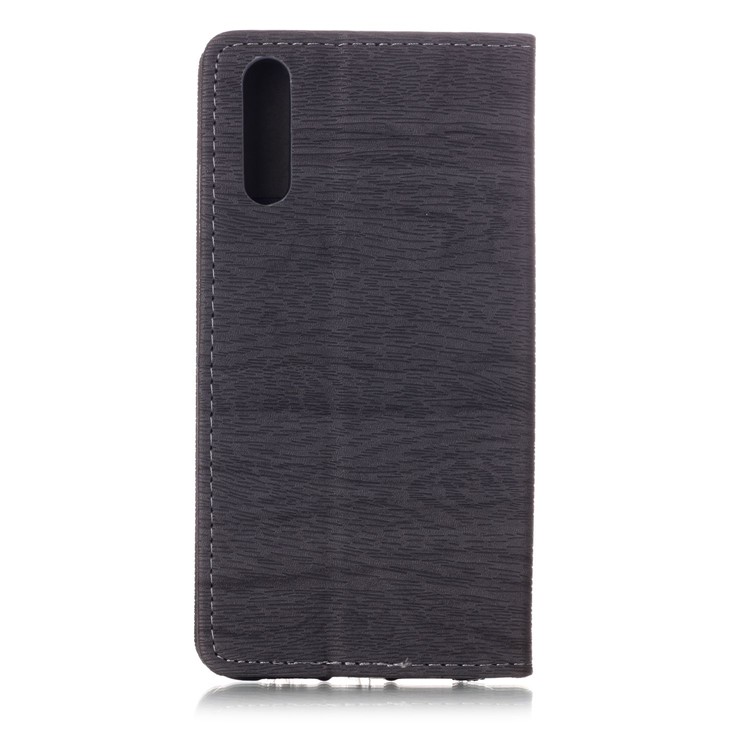 Auto-absorbing Tree Bark Texture Leather Folio Cover Accessory for Huawei P20 - Grey-2