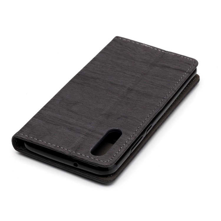Auto-absorbing Tree Bark Texture Leather Folio Cover Accessory for Huawei P20 - Grey-5
