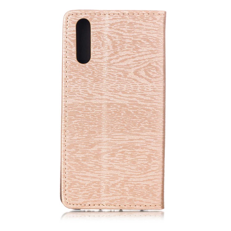 Auto-absorbing Tree Bark Texture Leather Mobile Stand Casing for Huawei P20 - Gold-2