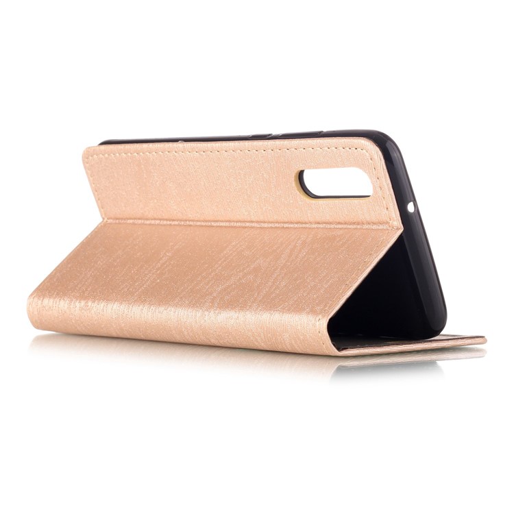 Auto-absorbing Tree Bark Texture Leather Mobile Stand Casing for Huawei P20 - Gold-3