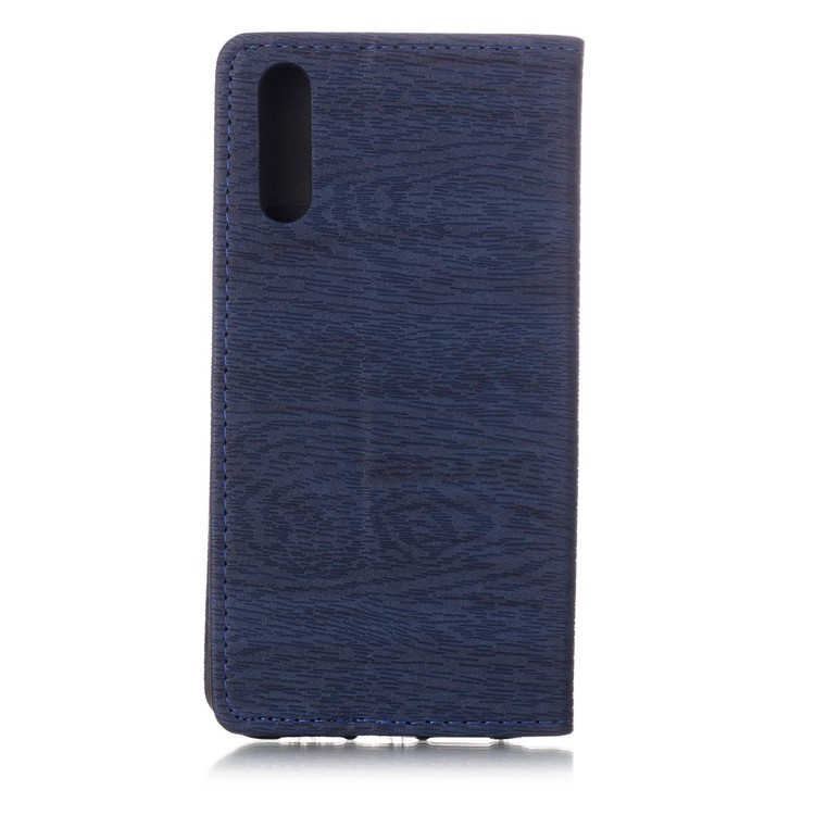 For Huawei P20 Auto-absorbing Tree Bark Grain Leather Stand Phone Protection Case - Dark Blue-2