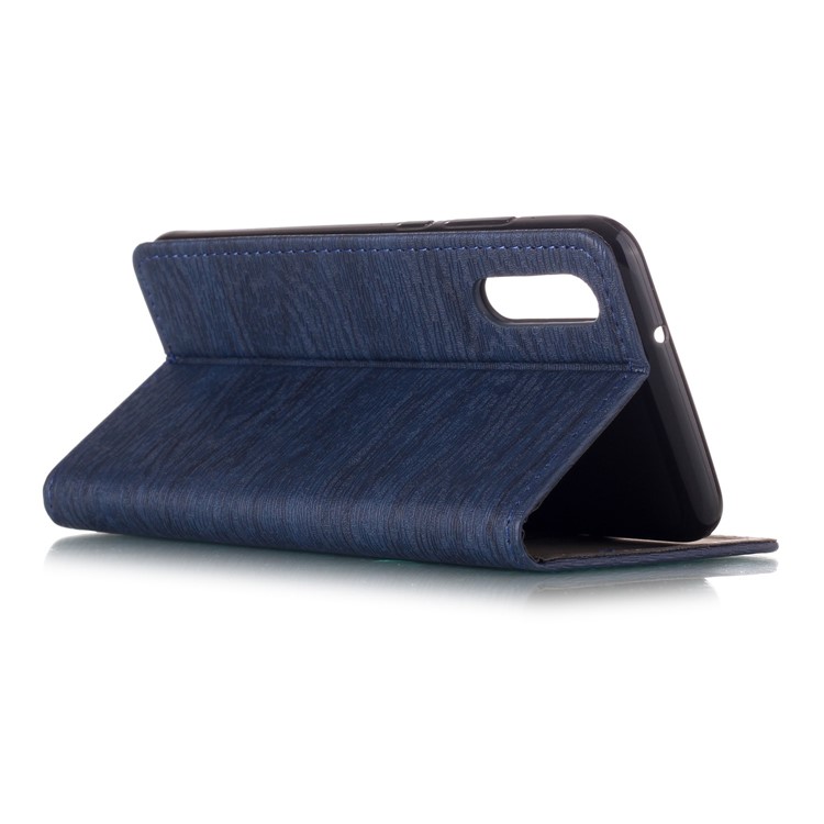 For Huawei P20 Auto-absorbing Tree Bark Grain Leather Stand Phone Protection Case - Dark Blue-3