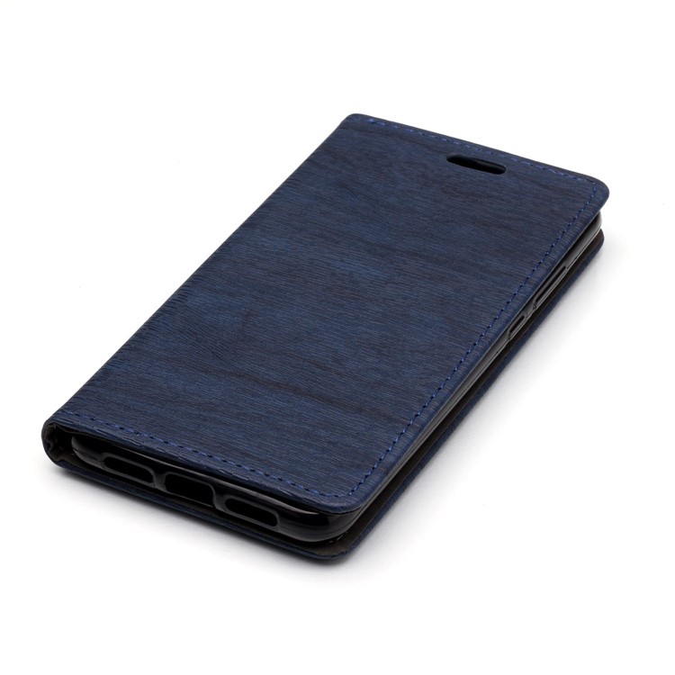 For Huawei P20 Auto-absorbing Tree Bark Grain Leather Stand Phone Protection Case - Dark Blue-4