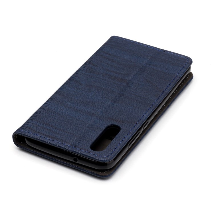 For Huawei P20 Auto-absorbing Tree Bark Grain Leather Stand Phone Protection Case - Dark Blue-5