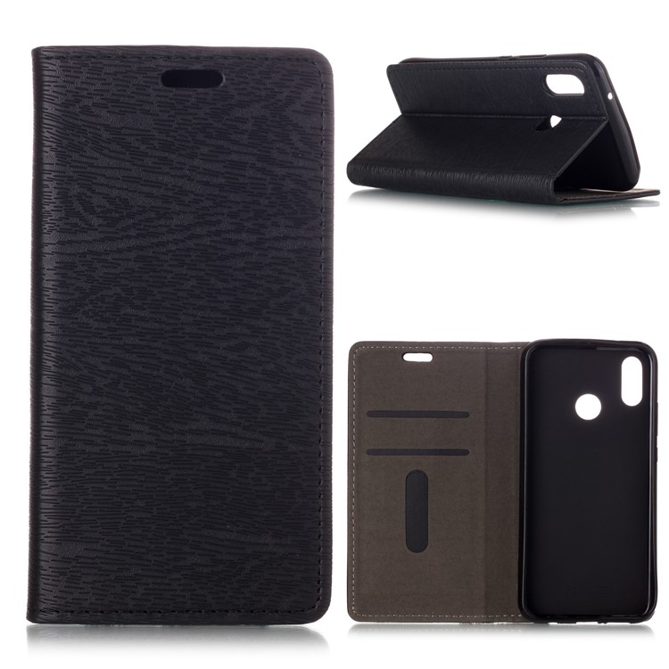 Auto-absorbing Tree Bark Texture Leather Card Holder Cover for Huawei P20 Lite / Nova 3e (China) - Black-1