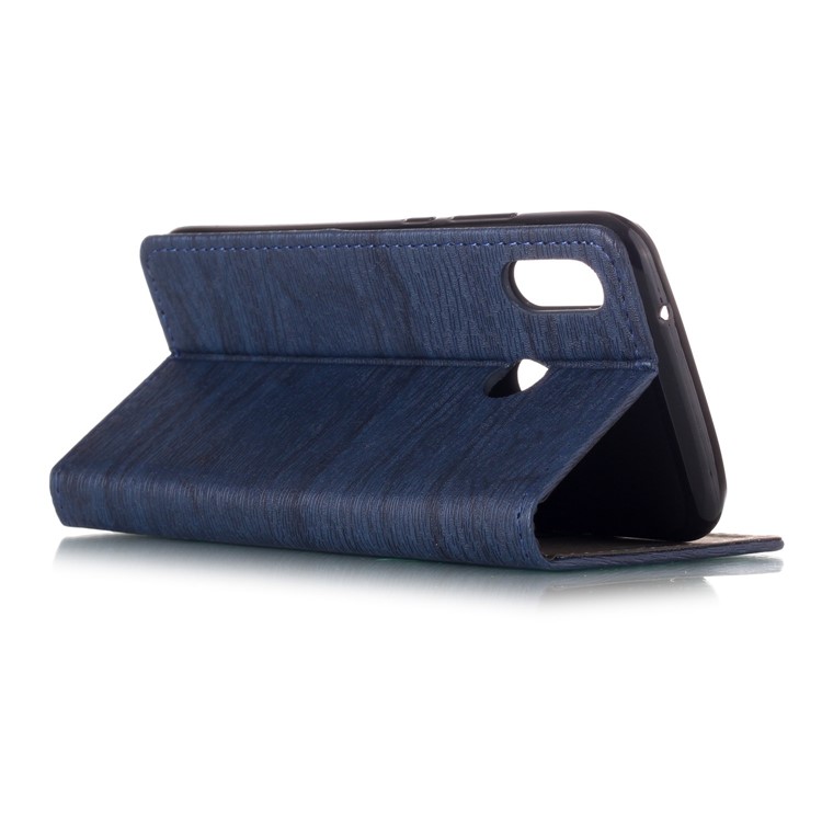 For Huawei P20 Lite / Nova 3e (China) Auto-absorbing Tree Bark Texture Leather Stand Mobile Case - Dark Blue-3