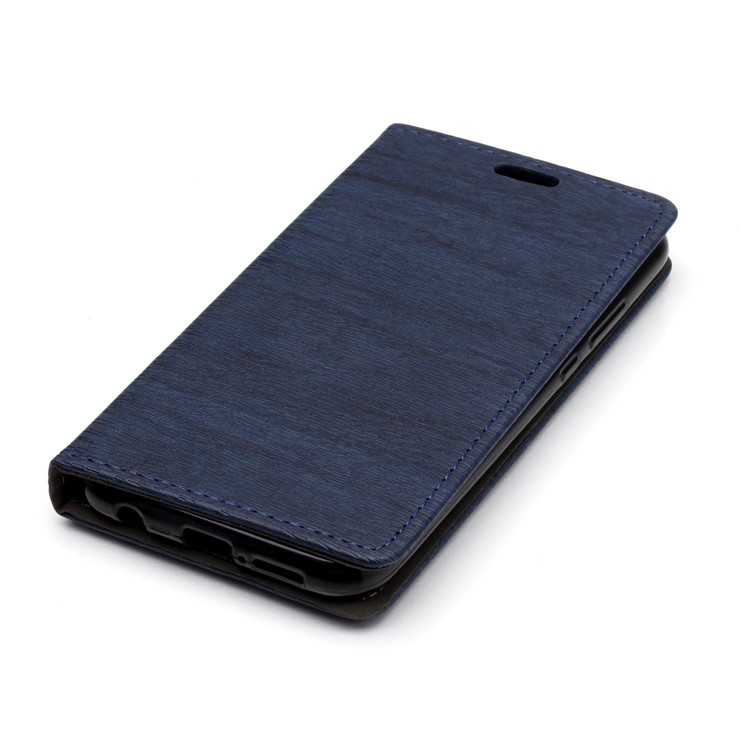 For Huawei P20 Lite / Nova 3e (China) Auto-absorbing Tree Bark Texture Leather Stand Mobile Case - Dark Blue-4