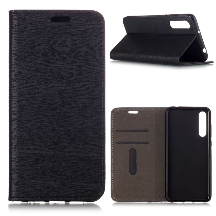 Auto-absorbing Tree Bark Texture Leather Case with Card Holders for Huawei P20 Pro - Black-1