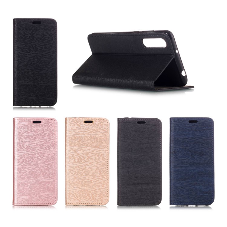 Auto-absorbing Tree Bark Texture Leather Case with Card Holders for Huawei P20 Pro - Black-8