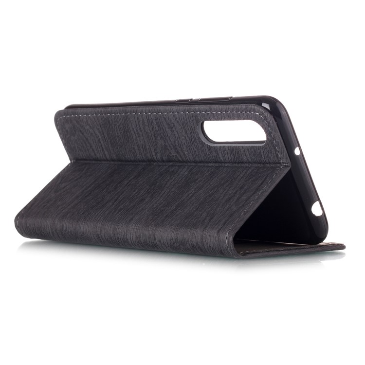 Auto-absorbing Tree Bark Texture Leather Stand Phone Case for Huawei P20 Pro - Grey-3