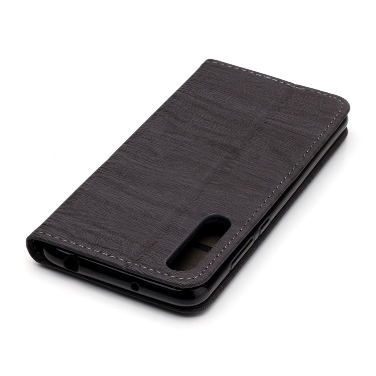 Auto-absorbing Tree Bark Texture Leather Stand Phone Case for Huawei P20 Pro - Grey-5