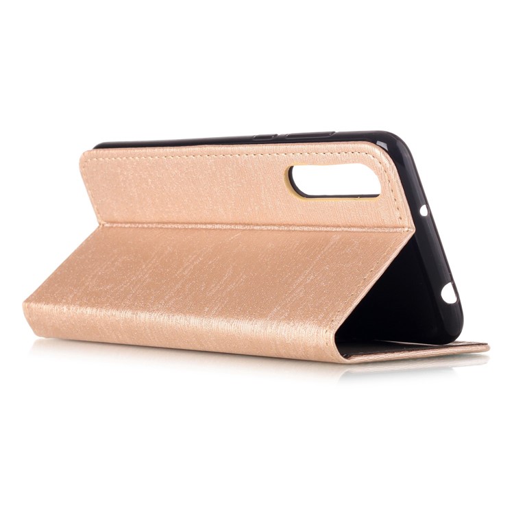 Auto-absorbing Tree Bark Texture Leather Phone Cover with Stand for Huawei P20 Pro - Gold-3