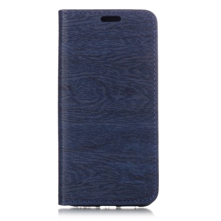 For Huawei P20 Pro Auto-absorbing Tree Bark Grain PU Leather Cellphone Casing with Card Holders - Dark Blue-1