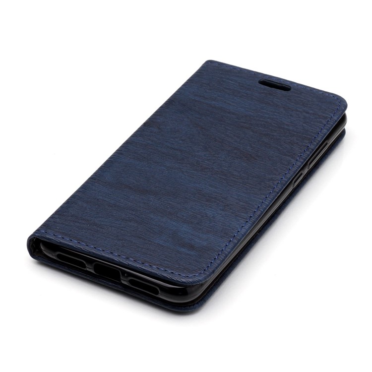 For Huawei P20 Pro Auto-absorbing Tree Bark Grain PU Leather Cellphone Casing with Card Holders - Dark Blue-4