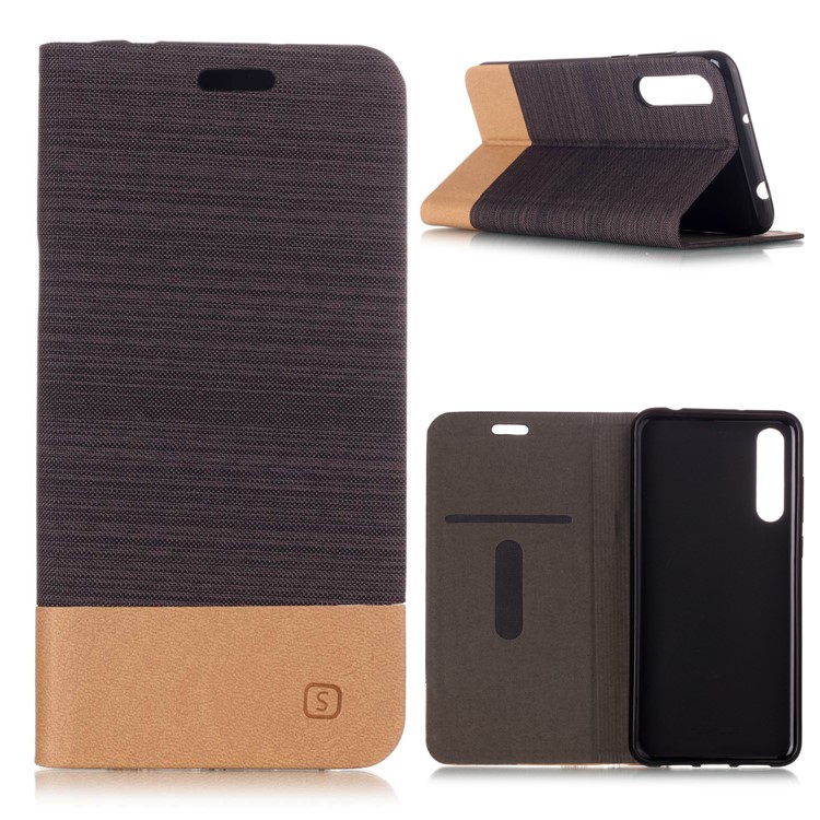 Canvas Leather Mobile Cover with Stand for Huawei P20 Pro - Coffee-1