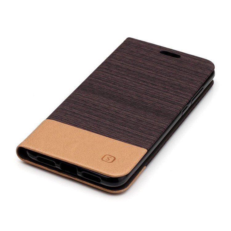 Canvas Leather Mobile Cover with Stand for Huawei P20 Pro - Coffee-6