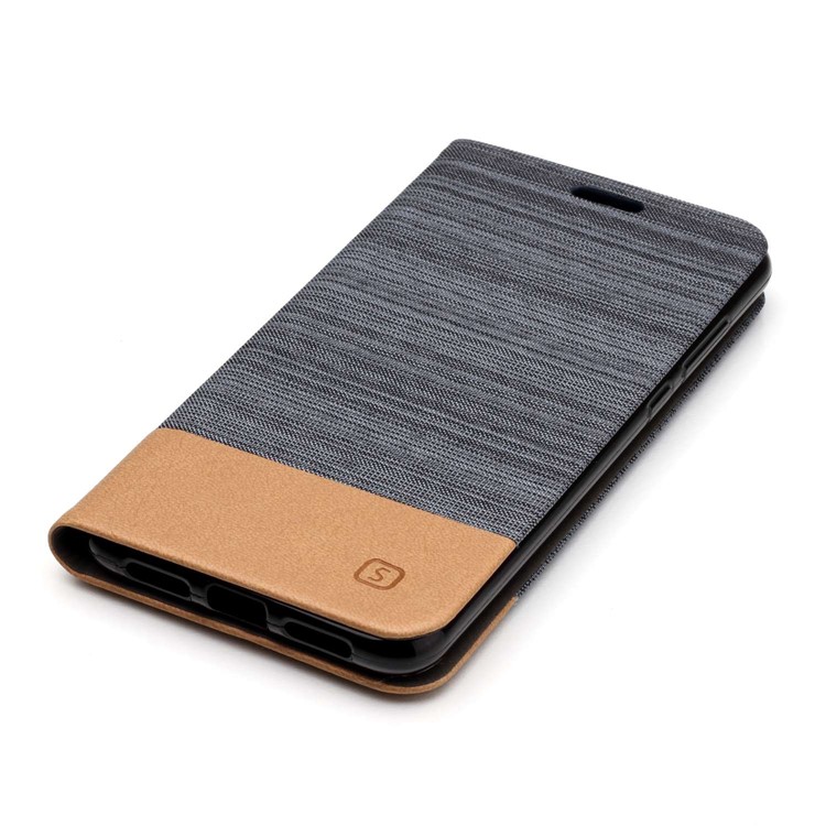 Canvas Leather Stand Flip Card Holder Cover with Stand for Huawei P20 Pro - Dark Grey-4