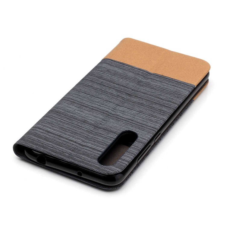 Canvas Leather Stand Flip Card Holder Cover with Stand for Huawei P20 Pro - Dark Grey-5