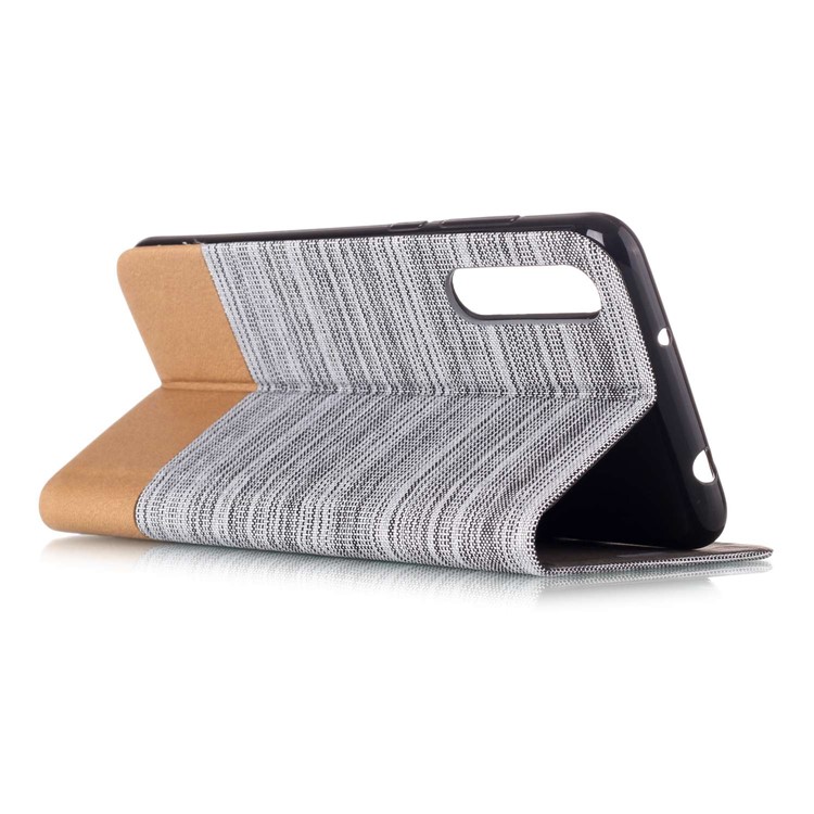 Canvas Leather Mobile Phone Case Accessory with Stand for Huawei P20 Pro - Light Grey-3