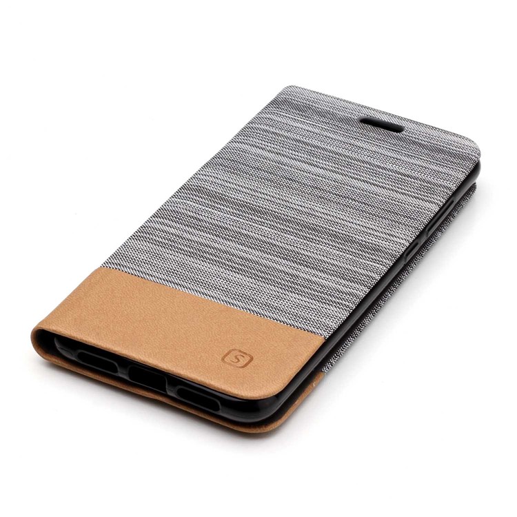 Canvas Leather Mobile Phone Case Accessory with Stand for Huawei P20 Pro - Light Grey-4