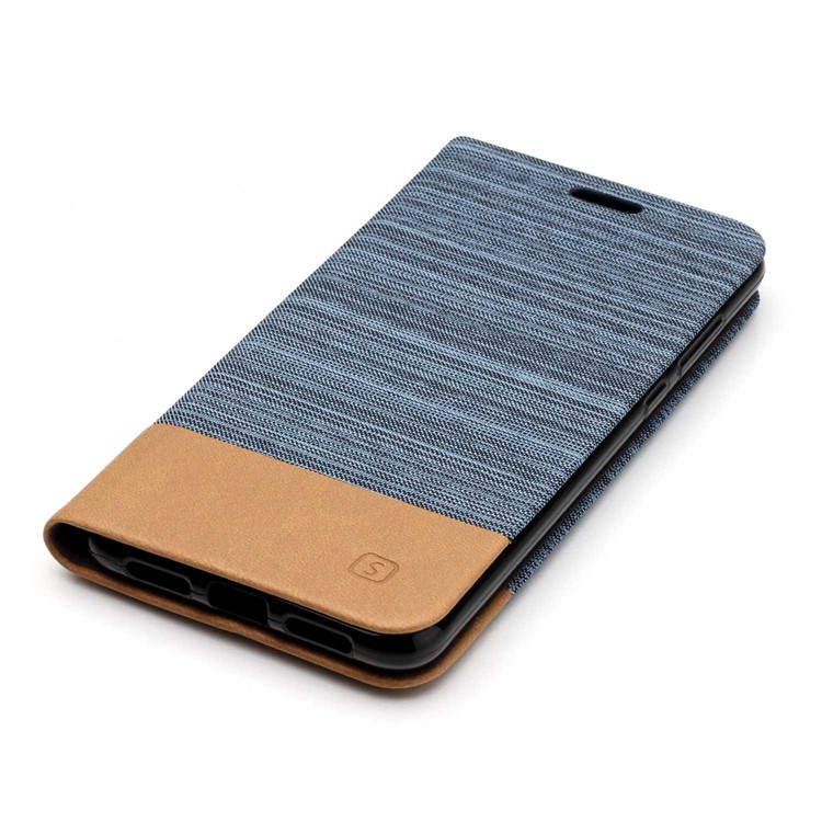 For Huawei P20 Pro Canvas Leather Phone Protection Folio Cover with Stand - Baby Blue-4