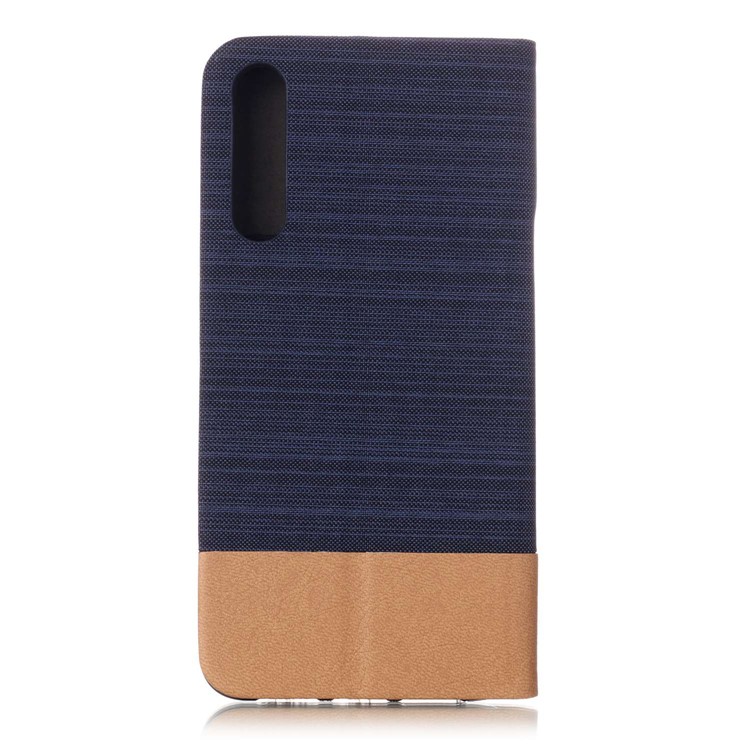 For Huawei P20 Pro Canvas Leather Folio Accessory Cover with Stand - Dark Blue-2