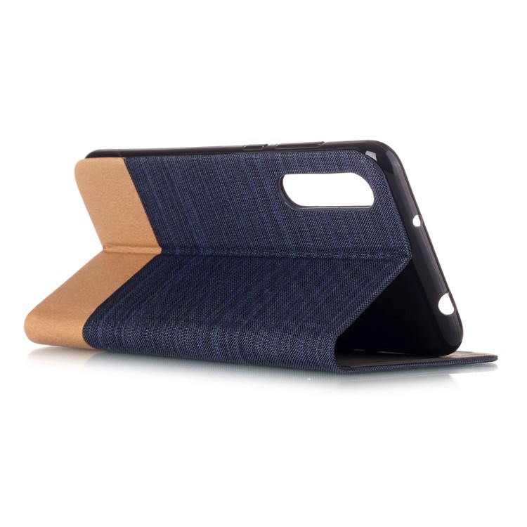 For Huawei P20 Pro Canvas Leather Folio Accessory Cover with Stand - Dark Blue-3