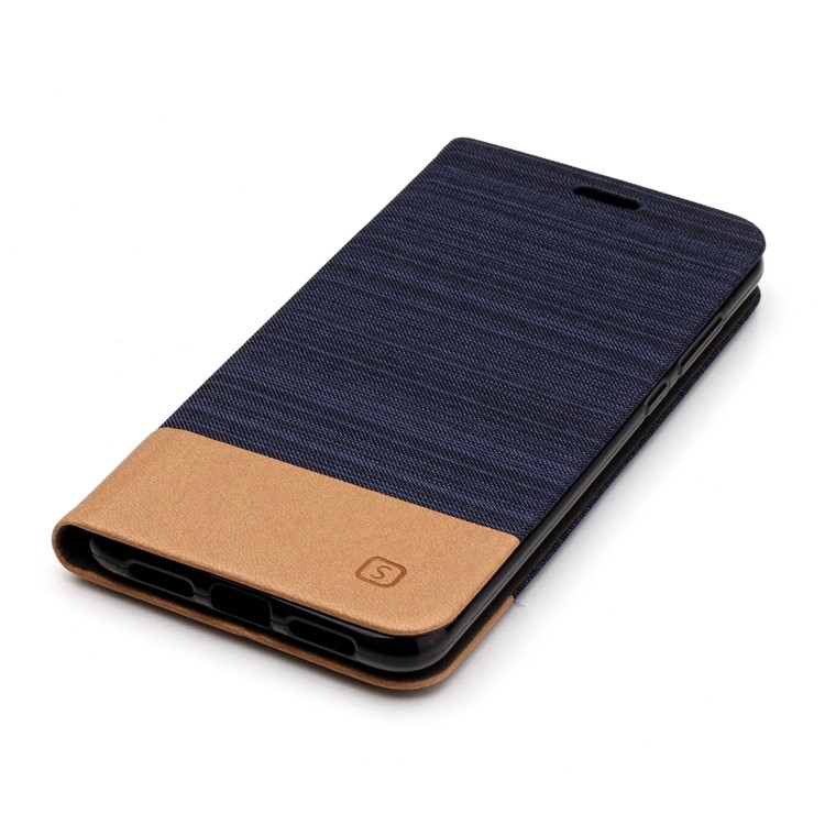 For Huawei P20 Pro Canvas Leather Folio Accessory Cover with Stand - Dark Blue-4