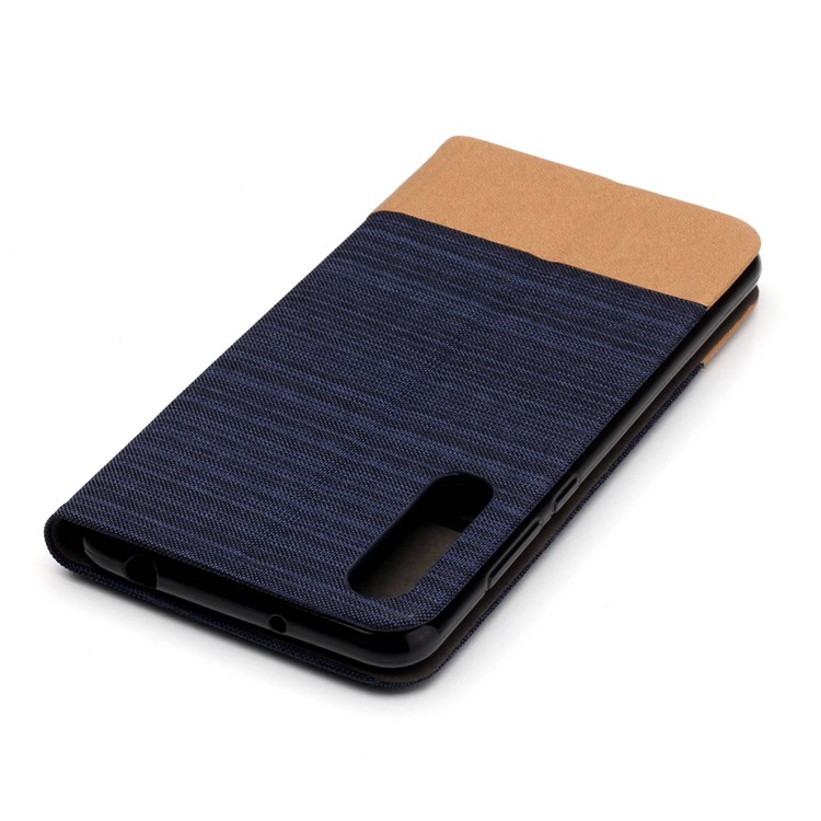 For Huawei P20 Pro Canvas Leather Folio Accessory Cover with Stand - Dark Blue-5