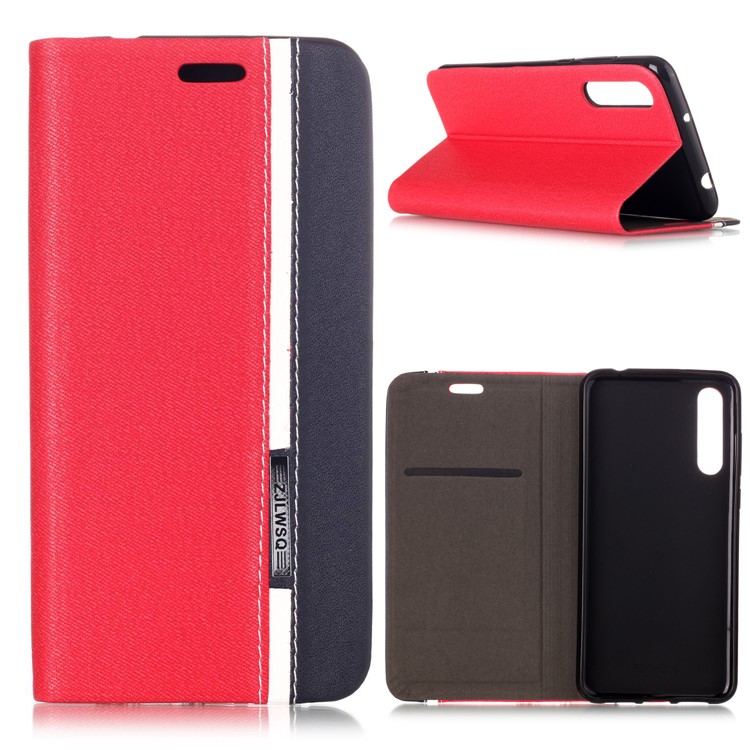 Contrast Color PU Leather Stand Mobile Phone Shell with Card Holder for Huawei P20 Pro - Red-1