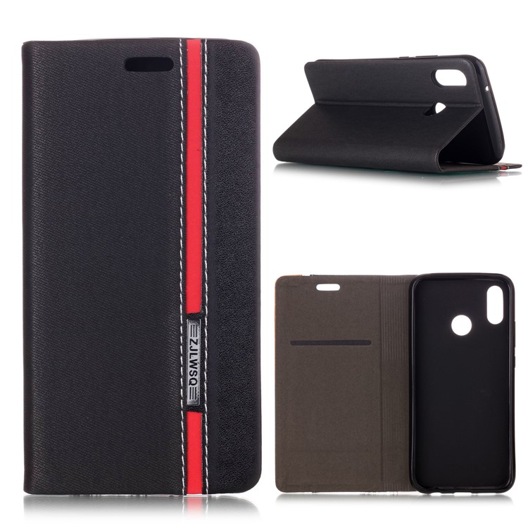 Contrast Color Card Holder Leather Stand Cover Case for Huawei P20 Lite / Nova 3e - Black-1